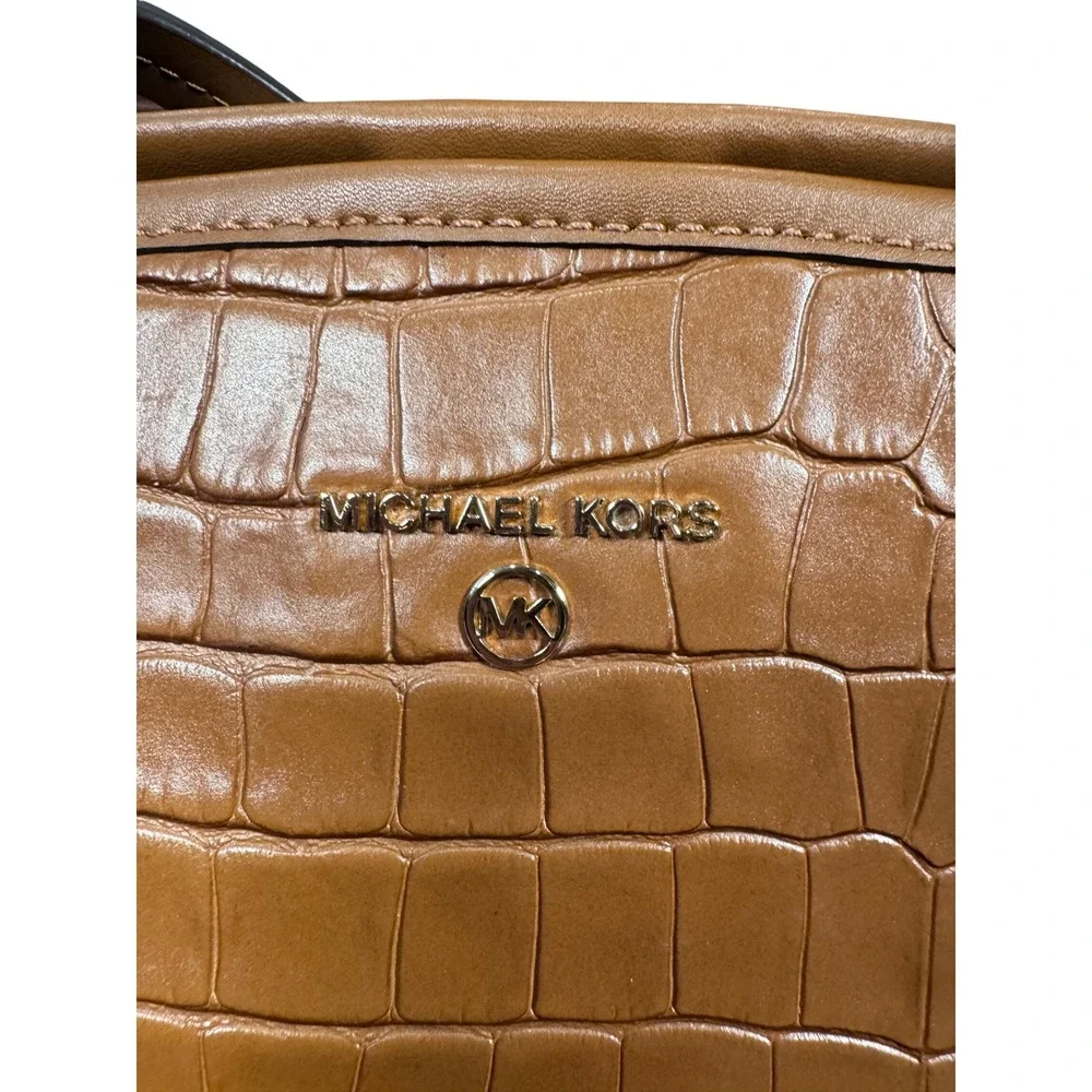 Michael Kors Tote Bag Tan Brown Croc Embossed Leather Shoulder Bag